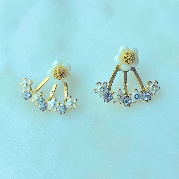 Rhinestone Flower Drop Earrings - Picture 2 of 8